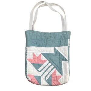 Pierson's cottagecore Vintage Quilt Tote Bag Patchwork Star Pastel Blue Pink